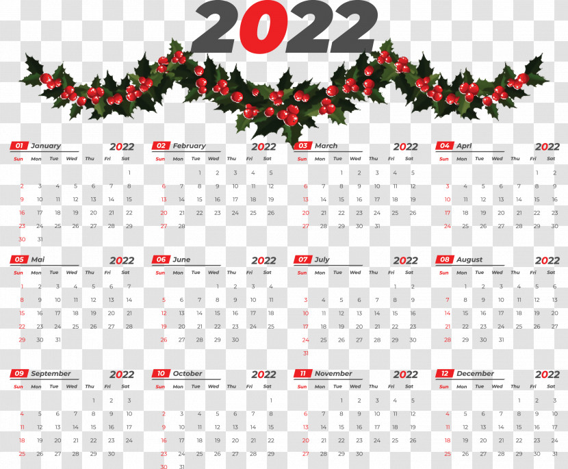 2022 Yeary Calendar 2022 Calendar Transparent PNG