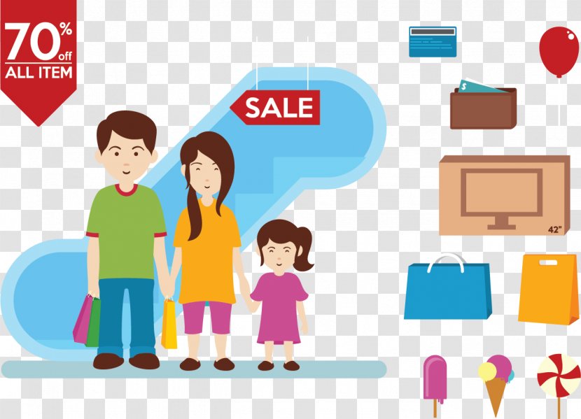 Family Shopping Centre Illustration - Toddler - Mall To Buy New Year Transparent PNG