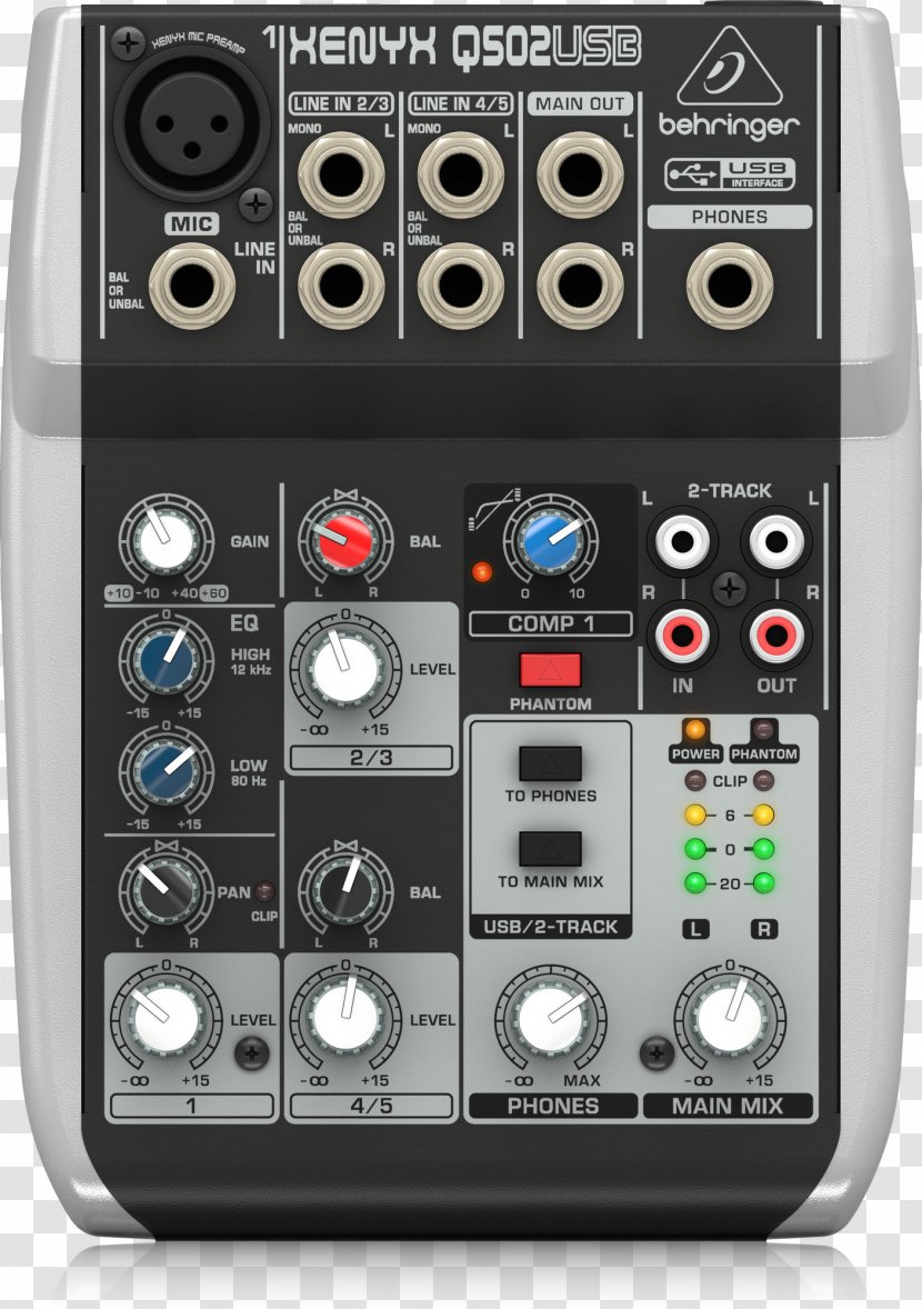 Behringer Xenyx Q502USB Audio Mixers Mixer - Recording Studio - Microphone Transparent PNG