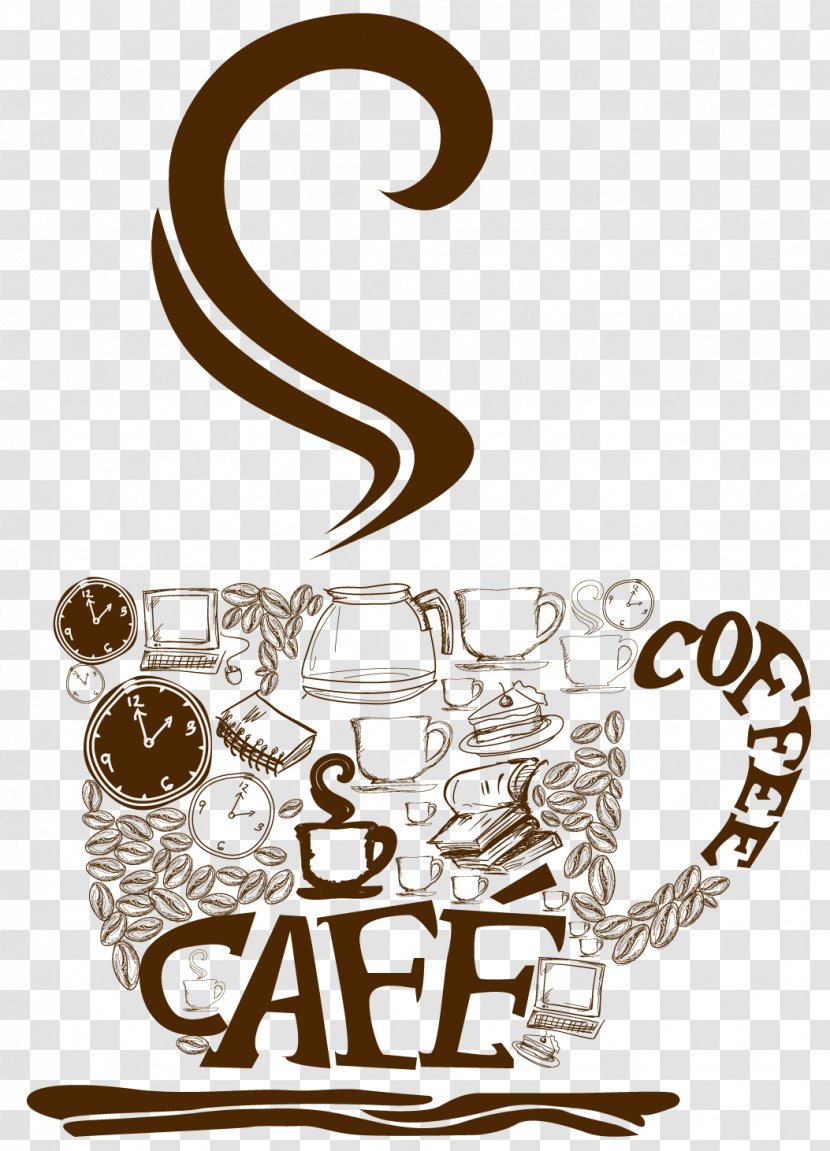 Coffee Cafe Cappuccino Clip Art - Bean - Decorative Cup Vector Clipart Transparent PNG