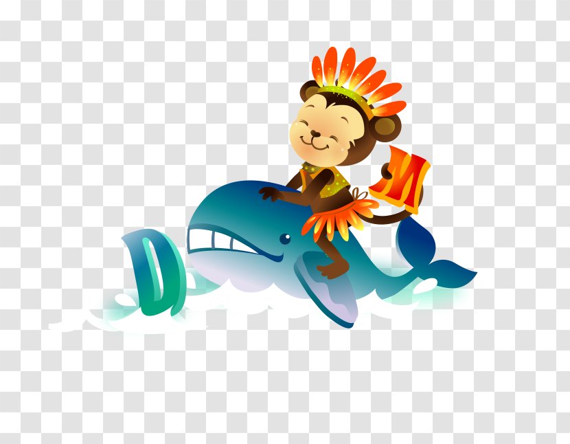 Cartoon Whale Illustration - Animation - Hand-painted Clothing Monkey Indian Transparent PNG