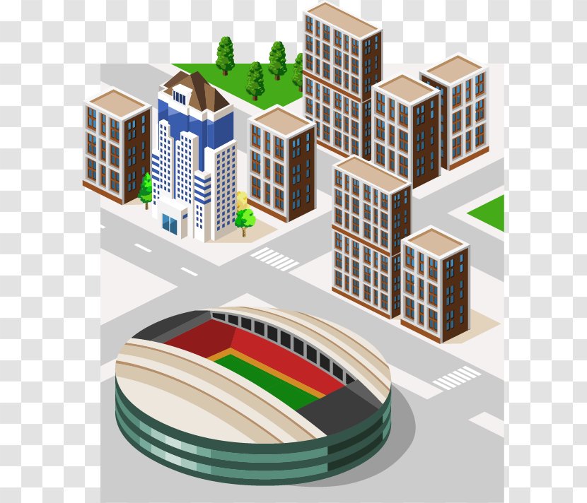 Building Isometric Projection 3D Computer Graphics Modeling - High-rise Town Urban Real Estate Transparent PNG