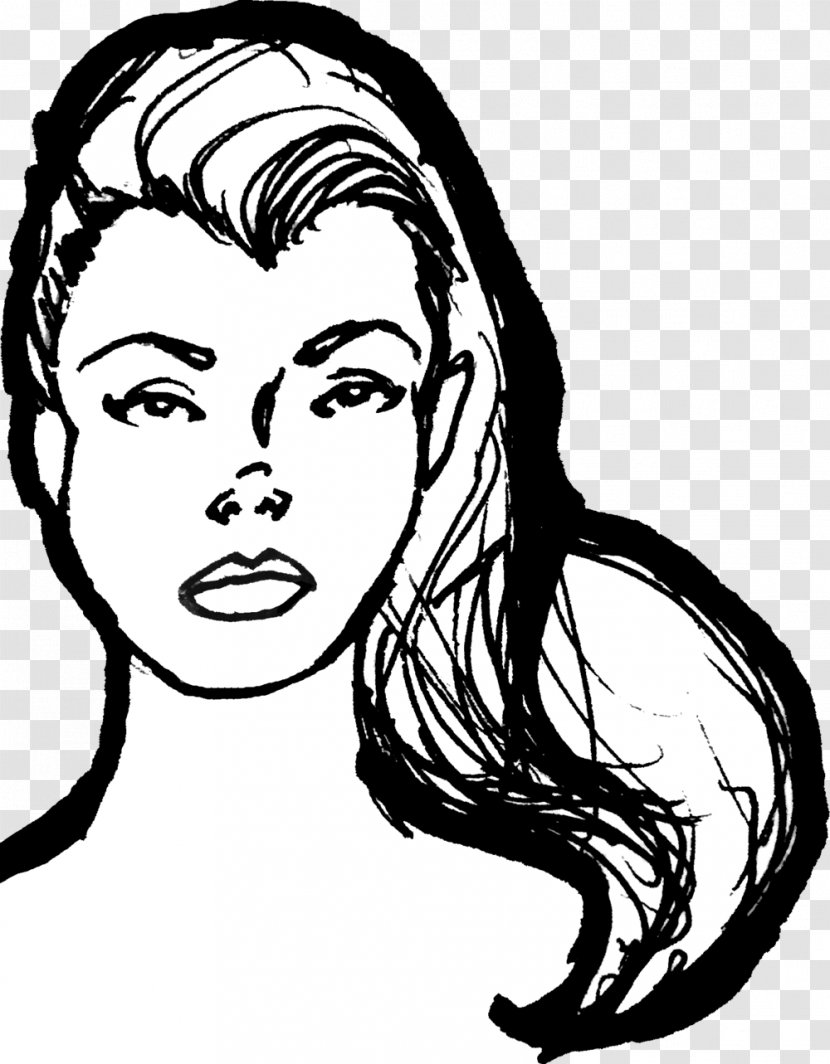 Drawing Woman Line Art Clip - Neck - Looking Transparent PNG