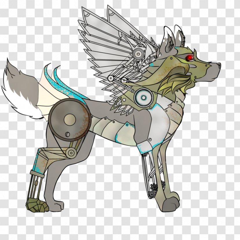 Canidae Horse Illustration Dog Cartoon - Fictional Character - Cyborg Winged Wolf Drawings Transparent PNG