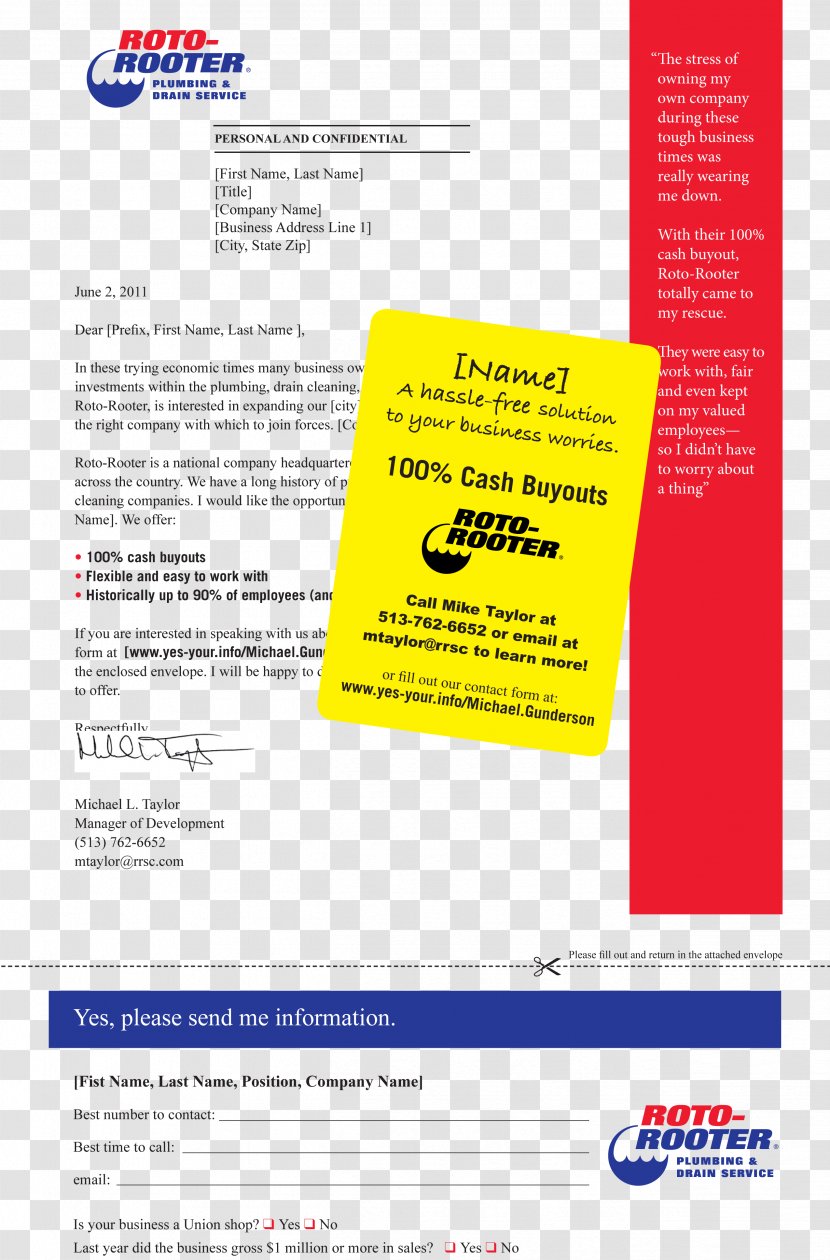 Advertising Mail Roto-Rooter Plumbing & Drain Service Direct Marketing Business Transparent PNG