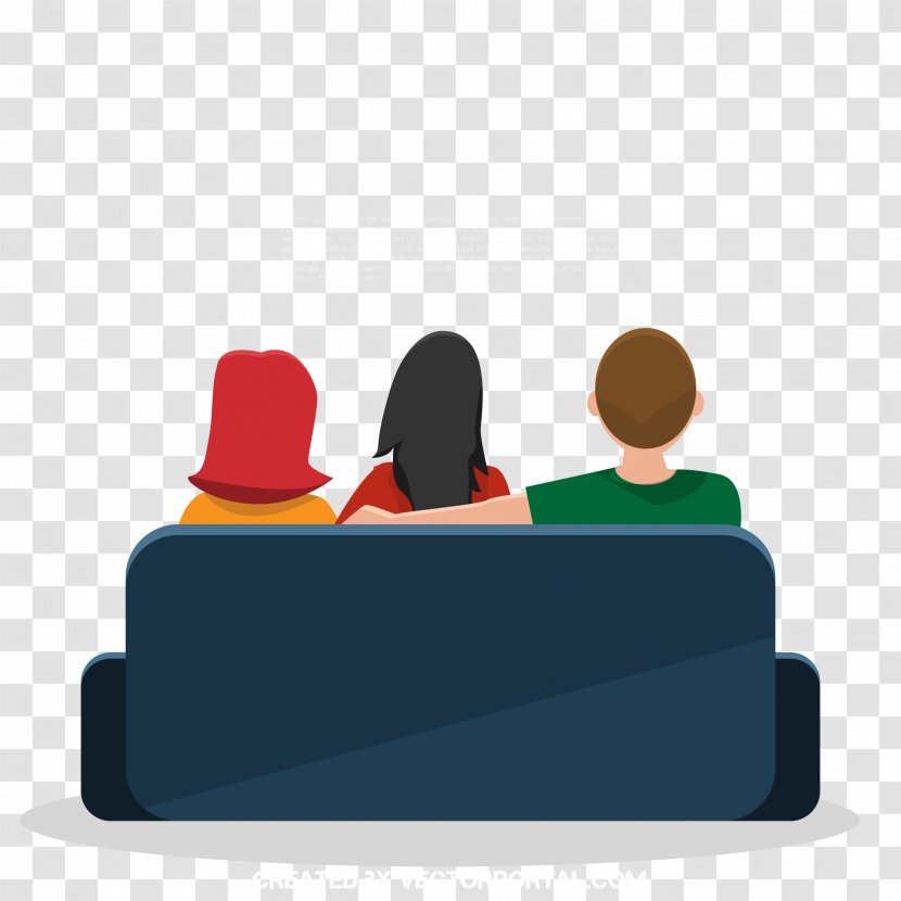 Cartoon Television Sitting - Family Sit On The Sofa Watching TV Transparent  PNG