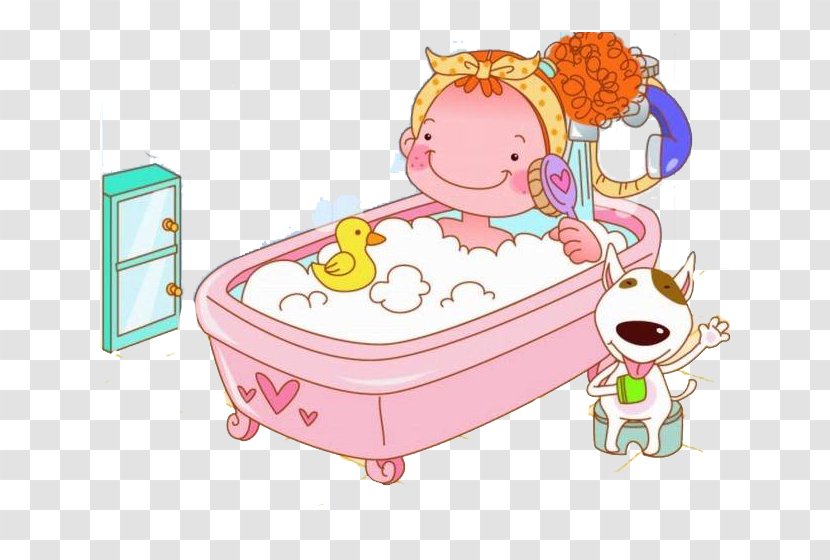 Bathing Cartoon Illustration - Pink Bathtub Transparent PNG