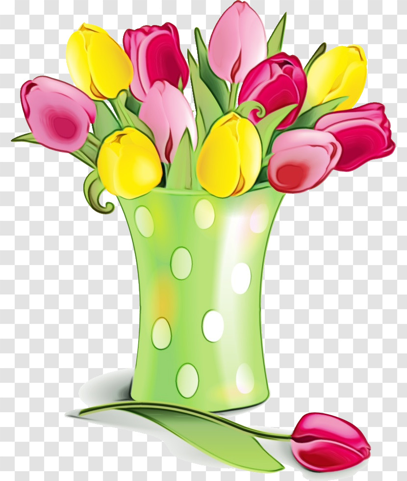 Tulip Cut Flowers Flower Yellow Vase Transparent PNG