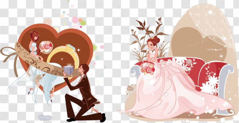 Marriage Proposal Cartoon Significant Other Bridegroom Kneeling - Heart - Creative Wedding Transparent PNG