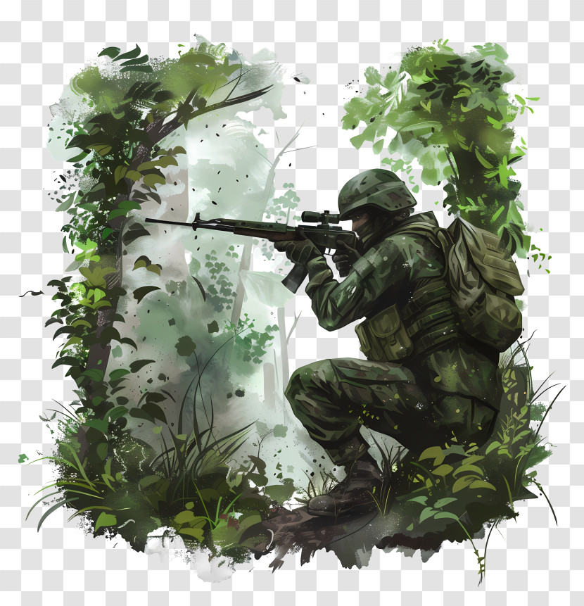 Soldier - Soldier In Camouflage With Rifle In Forest Transparent PNG