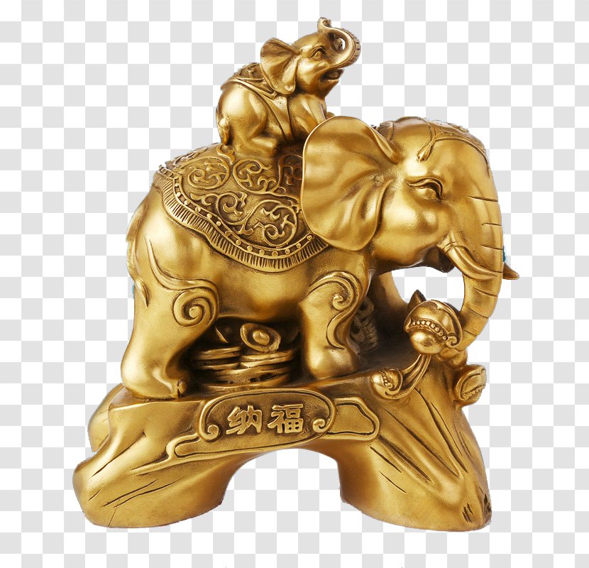 Statue Elephant Brass Copper Sculpture - Drawing - Golden For Decoration Transparent PNG