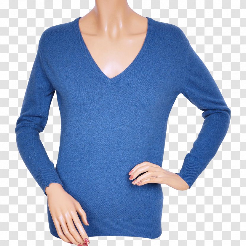 Blue Sweater Sleeve Cashmere Wool Neckline - Neck Transparent PNG