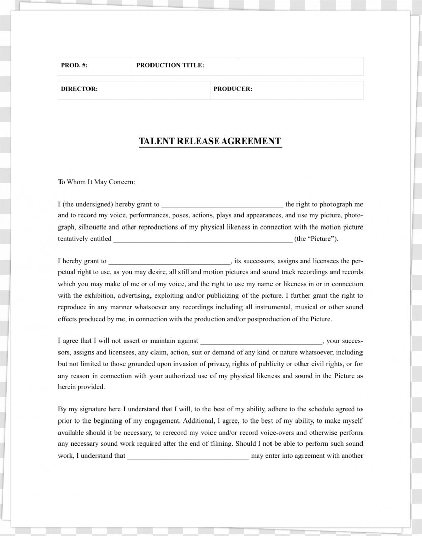 Operating Agreement Contract Document Legal Release Form - Waiver - Actor Transparent PNG