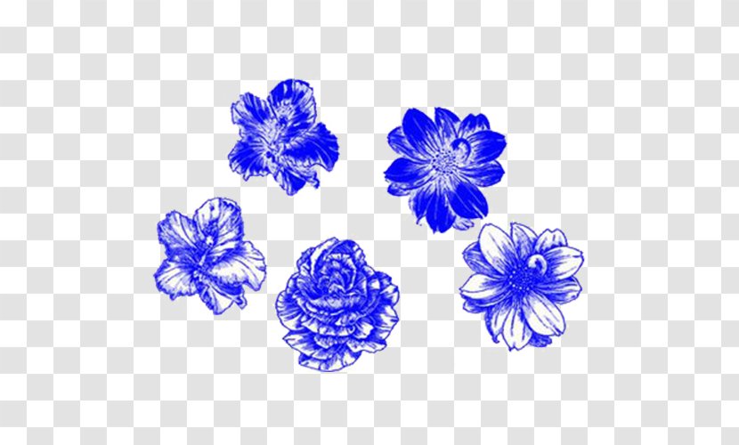 Blue Pen Drawing Flower - Flowers Transparent PNG
