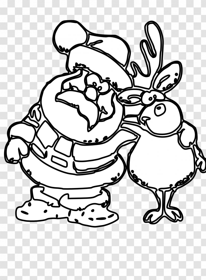Santa Claus Christmas Black And White Clip Art - Tree - Line Drawing Transparent PNG
