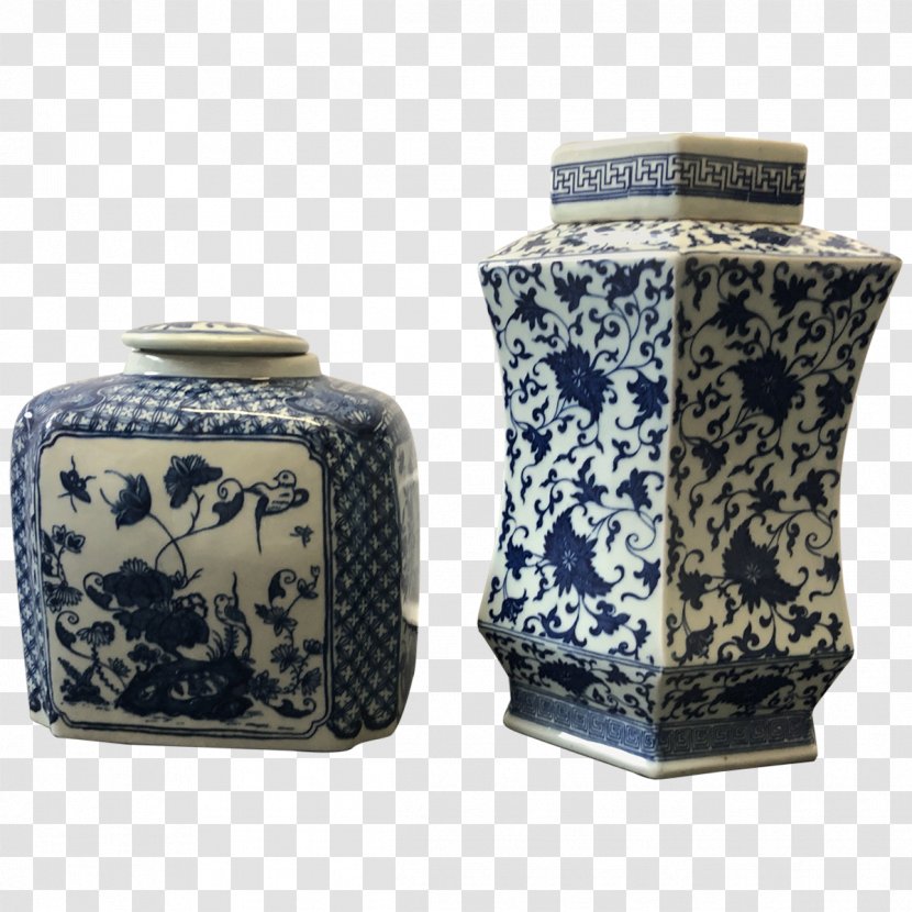 Blue And White Pottery Vase Ceramic Staffordshire Potteries - Viyet Transparent PNG