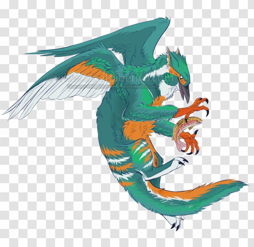 Bird Dragon Drawing Griffin Kingfisher - Fictional Character Transparent PNG