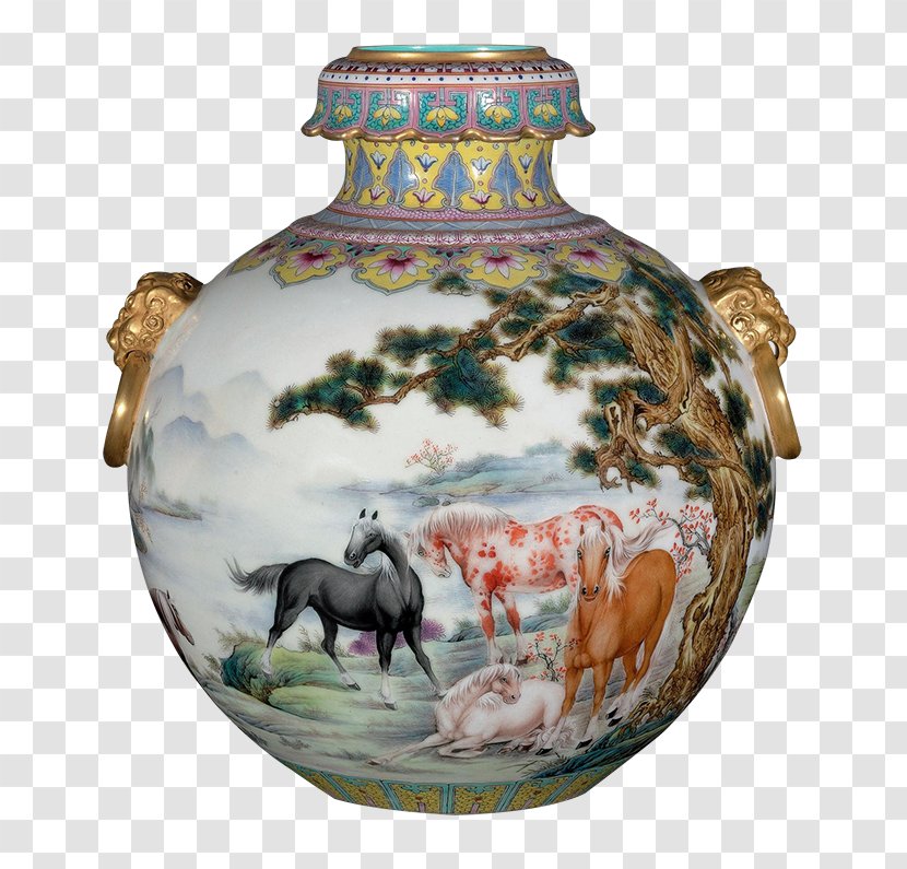 Qing Dynasty Porcelain Vase Chinese Ceramics Falangcai - Ru Ware - Exquisite Transparent PNG