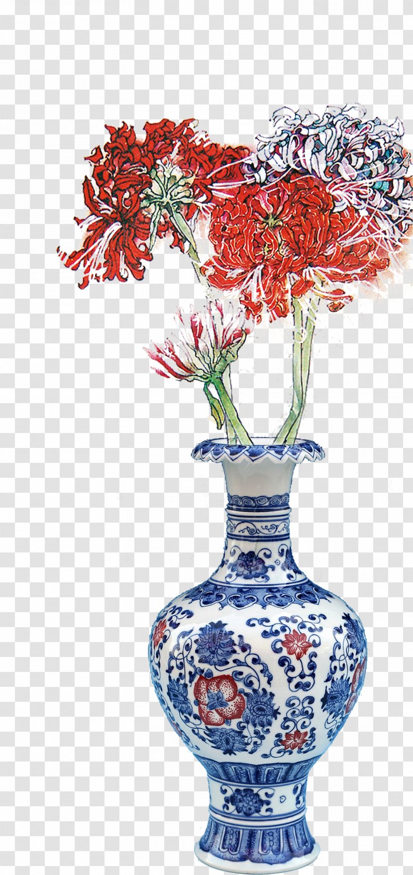 Jingdezhen Vase Blue And White Pottery Floral Design - Chinese Style Chrysanthemum Transparent PNG