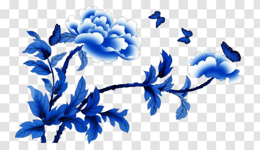 Flower Blue And White Pottery Floral Design Peony Motif - Ceramic - Vertrouge Transparent PNG
