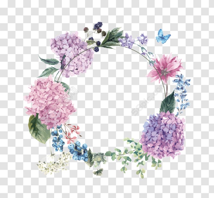 Flower Watercolor Painting Floral Design - Wreath - Pink Hydrangea Transparent PNG