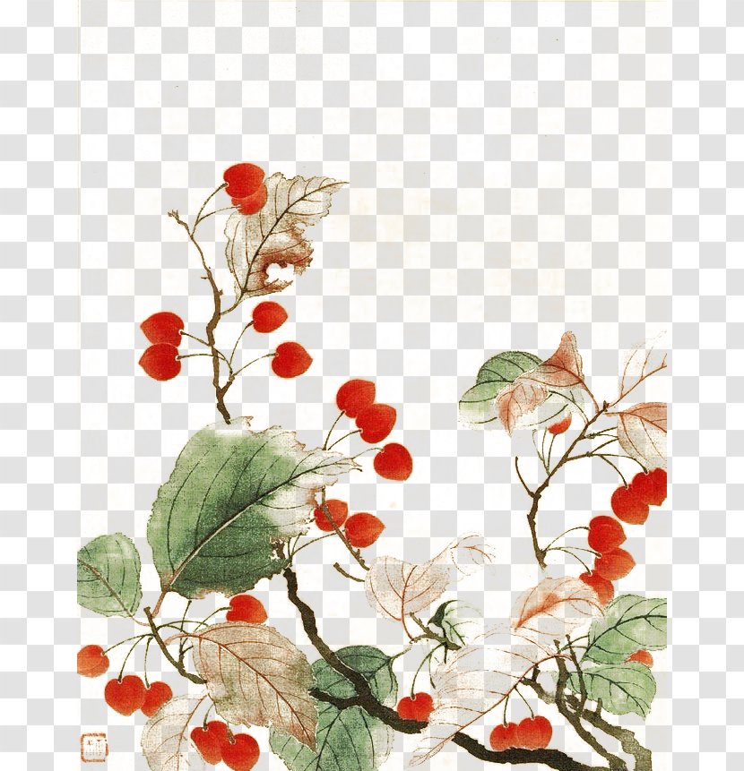 National Palace Museum Qing Dynasty Budaya Tionghoa Bird-and-flower Painting Painter - Flower Arranging - Hand-painted Cherry Tree Transparent PNG