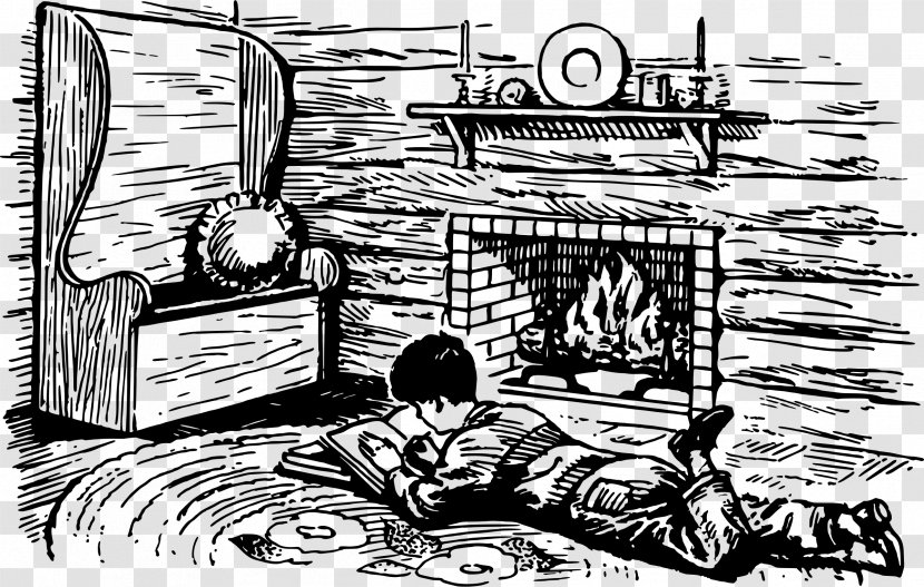 Drawing Black And White Clip Art - Tree - Boy Reading Transparent PNG