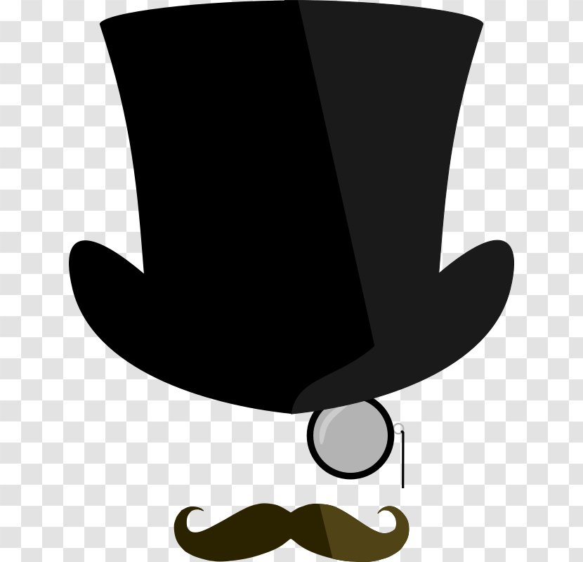Top Hat Monocle Moustache Clip Art - Black And White - Mustache Transparent PNG