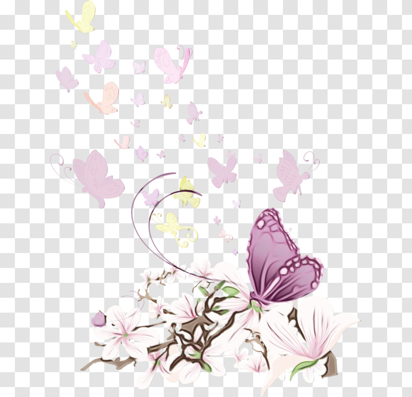 Pink Flower Purple Butterfly Plant Transparent PNG