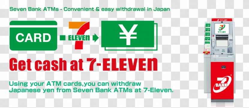Automated Teller Machine 7-Eleven Seven Bank Japan Cash - Like Co - Restaurant System Card Transparent PNG