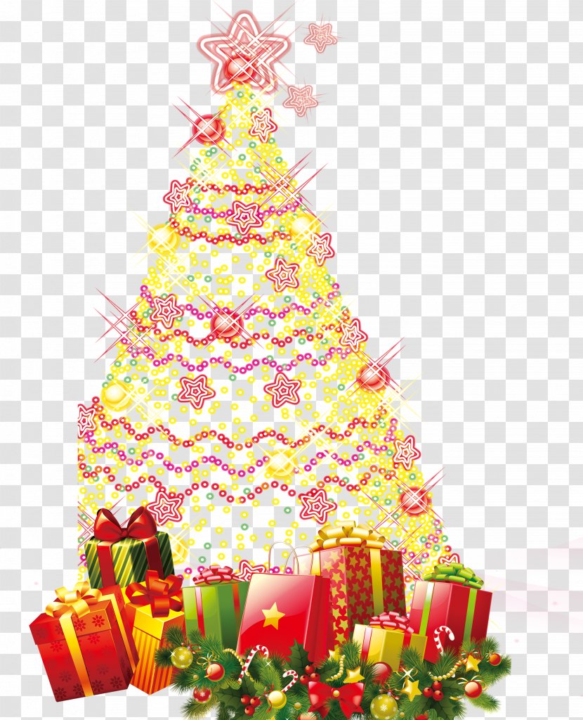 Santa Claus Christmas Tree Gift - Tinsel - Golden Transparent PNG