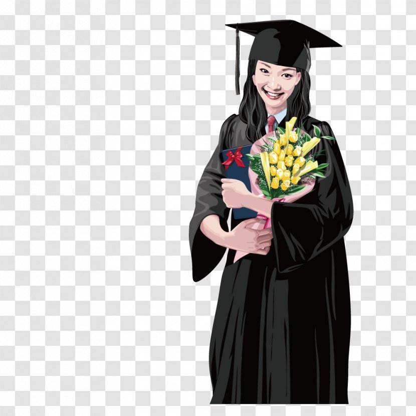 Adobe Illustrator Euclidean Vector Clip Art - Event - Holding Flowers Graduated Female Students Transparent PNG