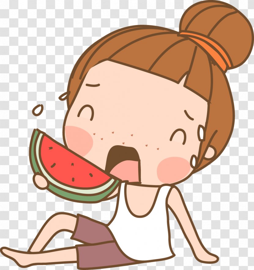 Hand Fan Wind - Cartoon - Eat Watermelon Transparent PNG