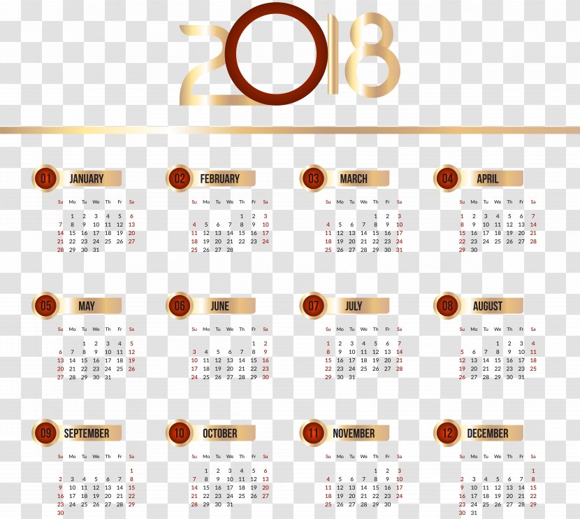 Calendar New Year Clip Art - Office Supplies - 2018 Transparent Image Transparent PNG
