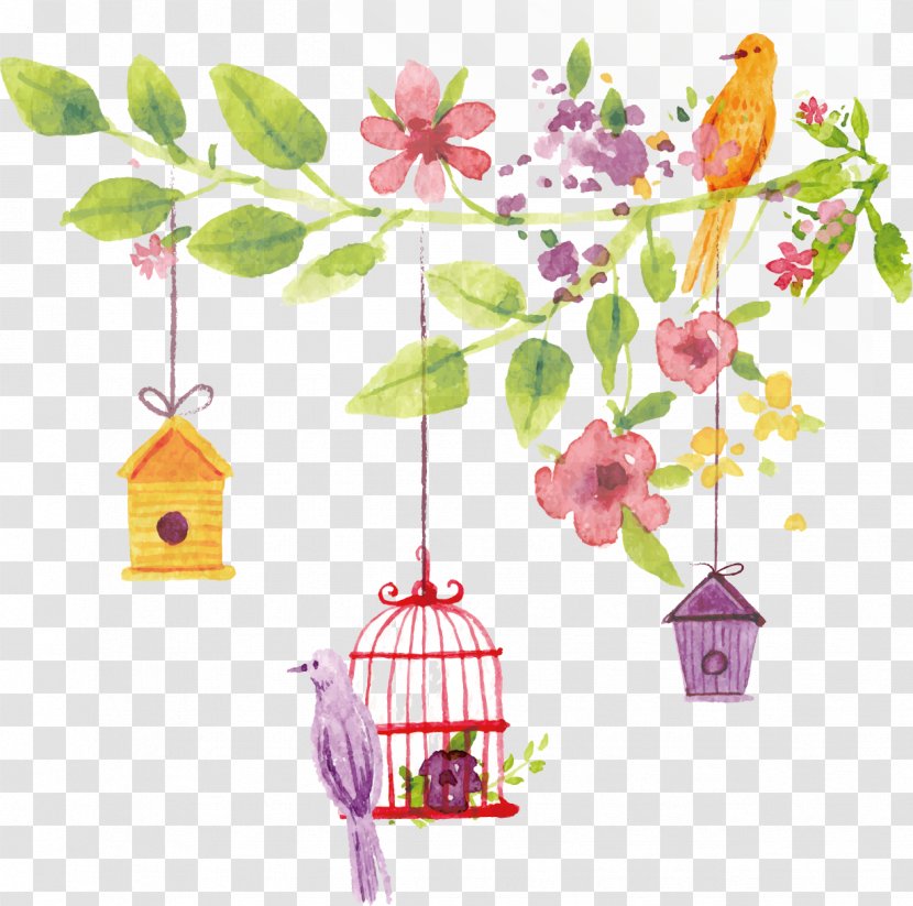 Euclidean Vector Watercolor Painting - Floristry - Cute Bird Background Material Transparent PNG