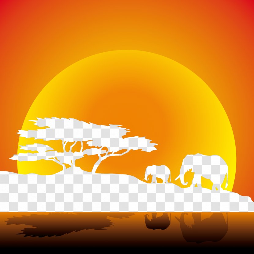 African Elephant Savanna - Africa - Elephants Savannah Sunset Transparent PNG