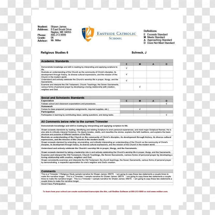 Report Card Middle School Template National Secondary - Common Core State Standards Initiative Transparent PNG