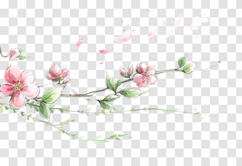 Typography Wallpaper - Branch - Hand Painted Watercolor Peach Branches Decorative Patterns Transparent PNG
