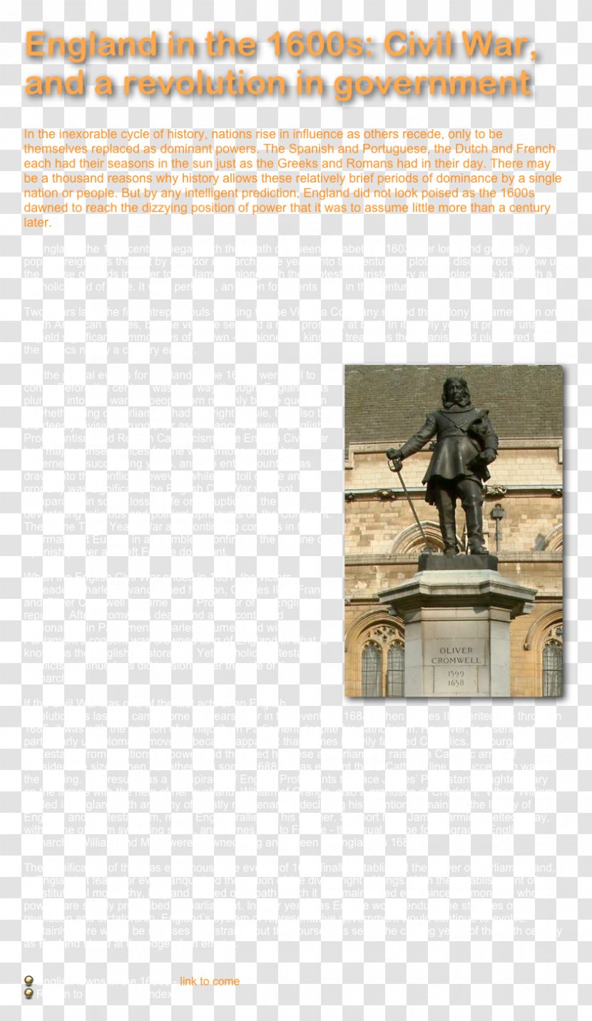 Statue Of Oliver Cromwell, Westminster Monument Brand - History - Design Transparent PNG