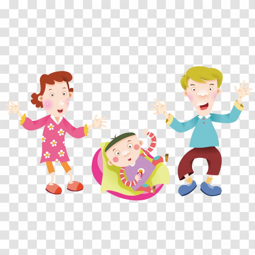 Drawing Cartoon Child - Infant - Looking At The Baby's Parents Transparent PNG
