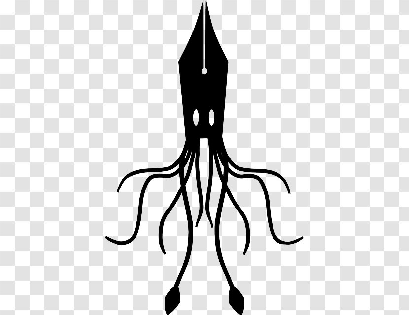 Squid Fountain Pen Ink Clip Art - Black And White Transparent PNG