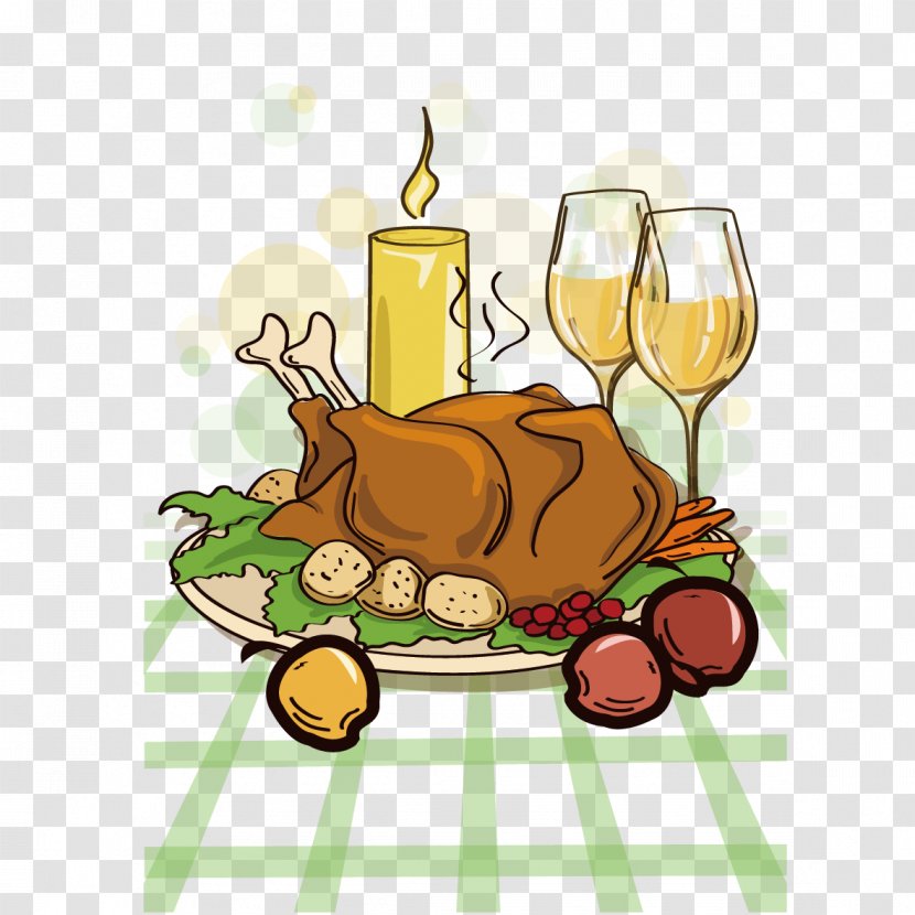 Turkey Meat Thanksgiving Dinner Cartoon - Drinkware - Wine And Chicken Transparent PNG