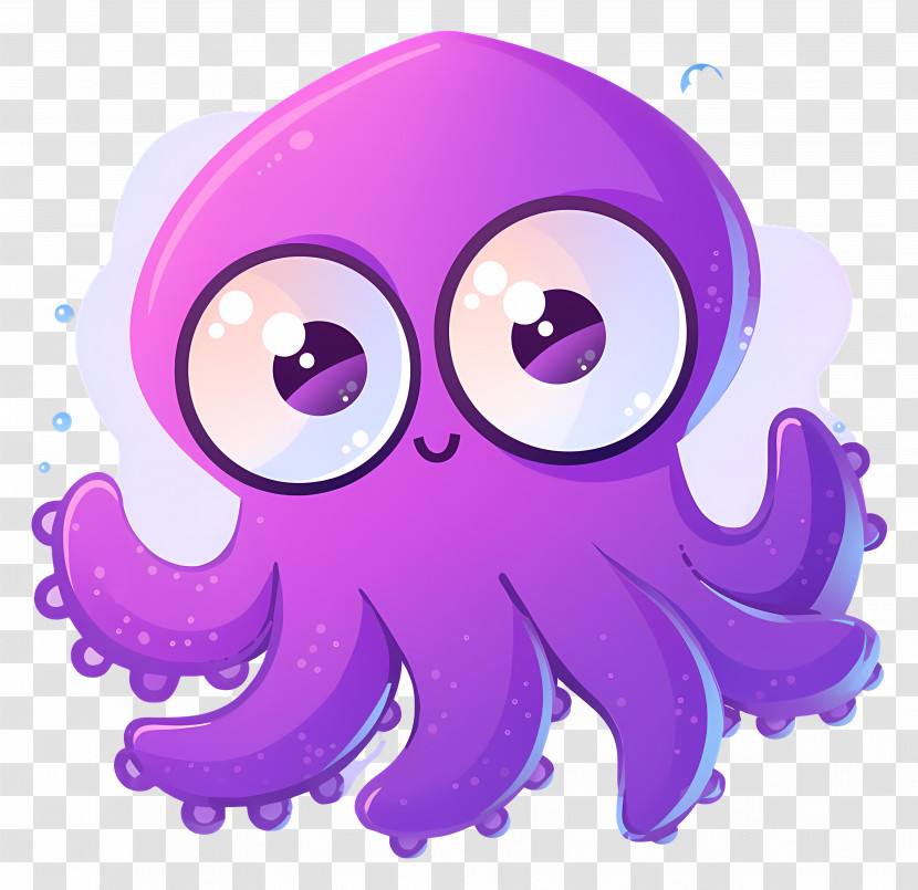 Kawaii Octopus - Purple Cartoon Octopus Transparent PNG