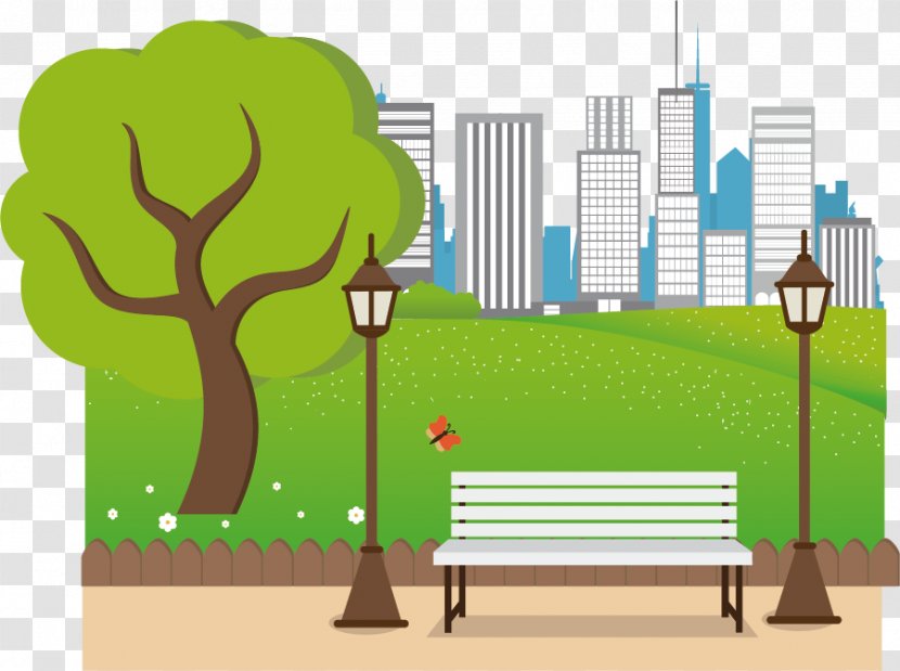 Urban Park Cartoon Illustration - Grass - Cartoons Transparent PNG