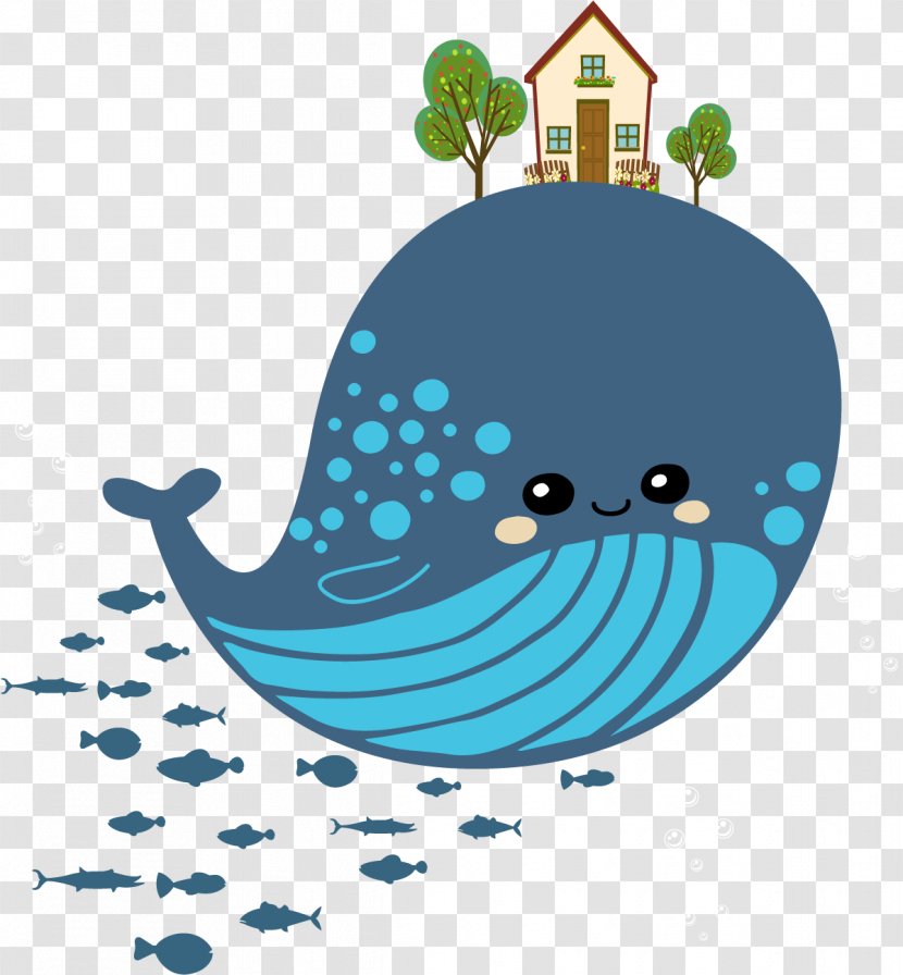 Cartoon Drawing - Ocean - Blue Whale On The Hut Transparent PNG