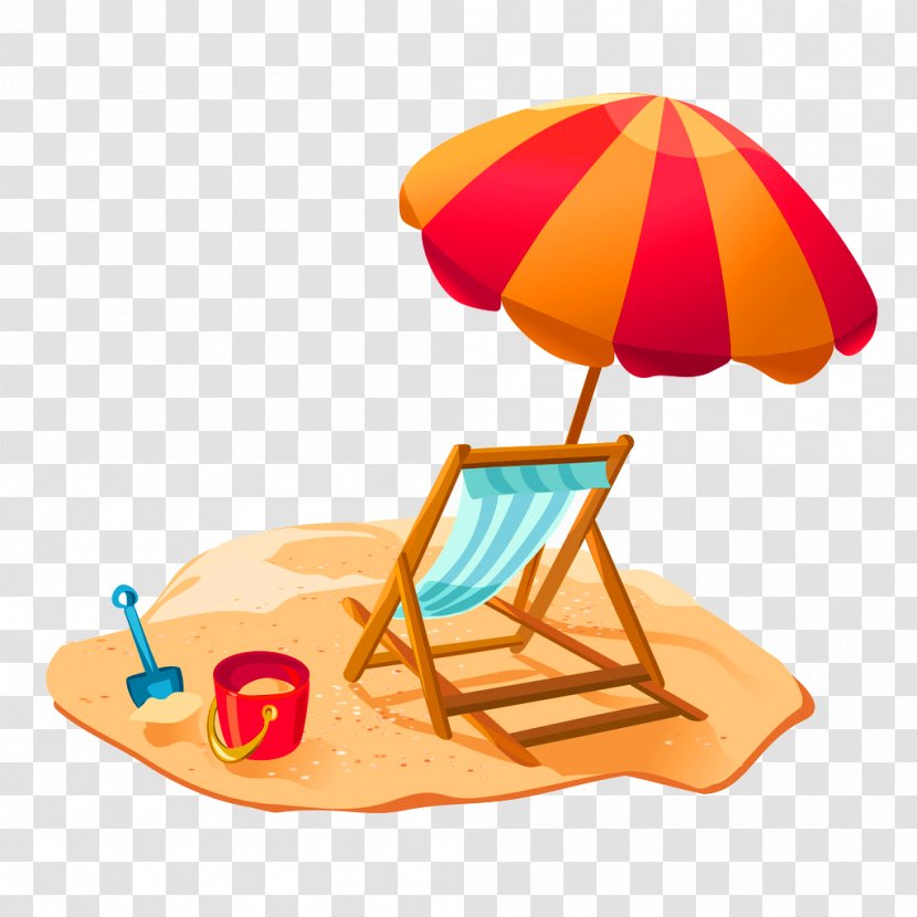 Beach Cartoon - Recliner Umbrella Decorative Pattern Transparent PNG