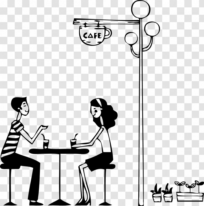 Coffee Tea Cafe Wall Decal Sticker - Monochrome - Cartoon Shop Dating Men Transparent PNG