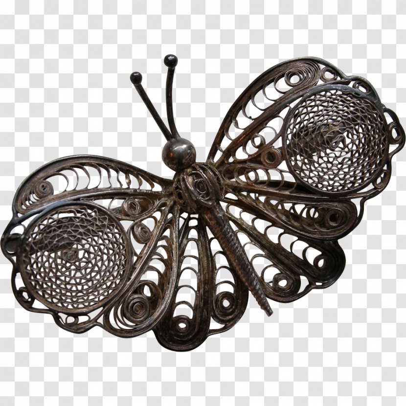 Brooch Butterfly Earring Filigree Silver - Vitreous Enamel Transparent PNG