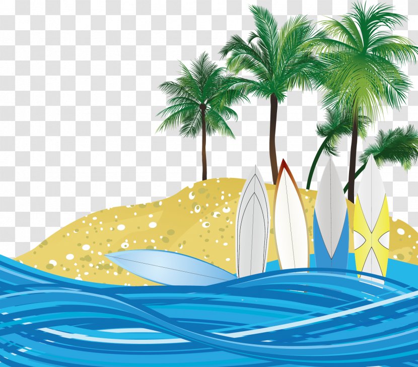 Arecaceae Poster Surfboard Beach - Water - Vector Transparent PNG