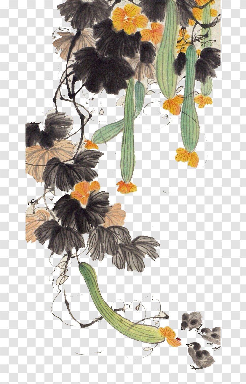 Watercolor Painting Chinese Drawing Art - Cucumber Ancient Transparent PNG